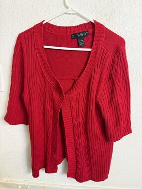 Venezia Red Cable Knit Short-Sleeve Cardigan Sweater